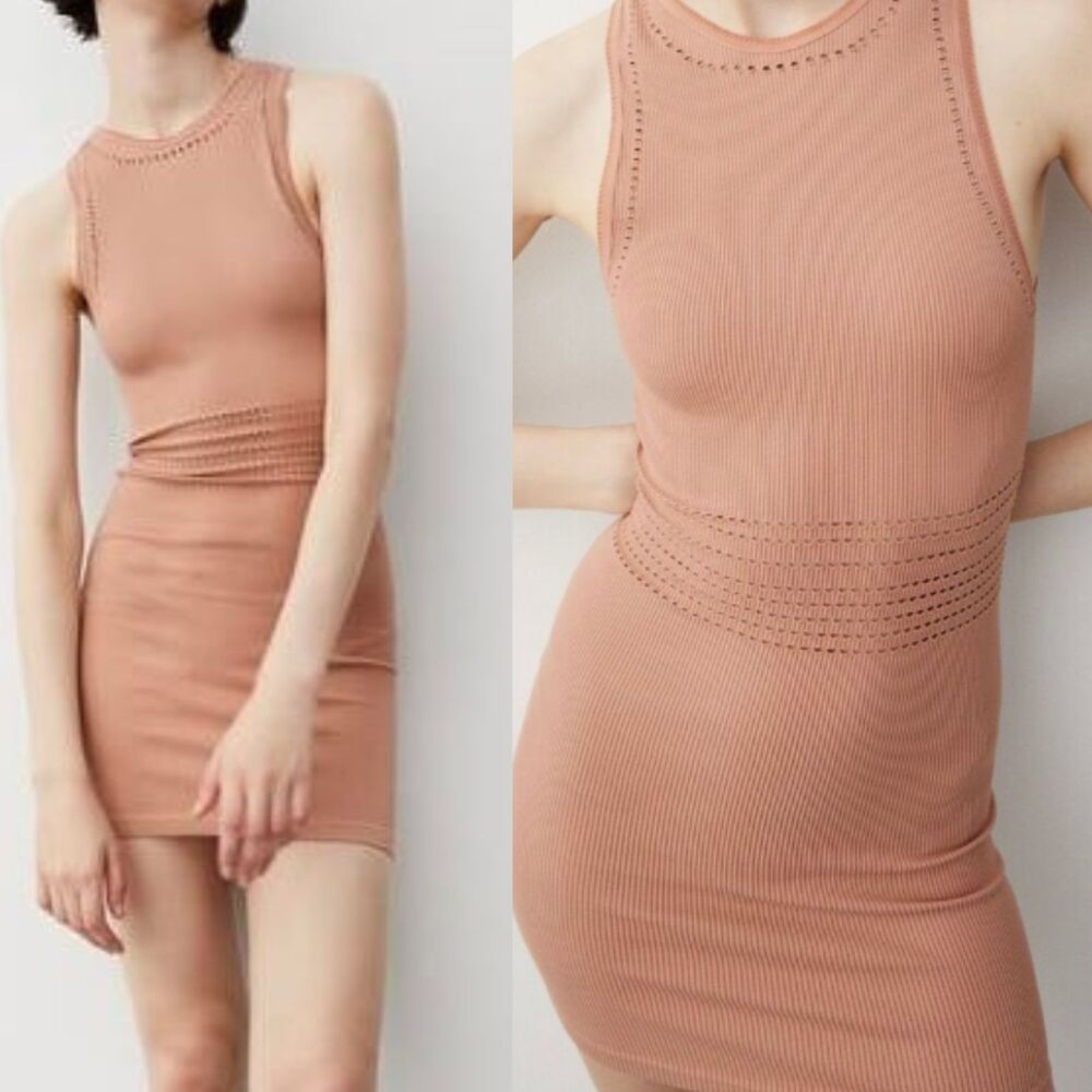 NWT ZARA Contour Collection Seamless Openwork Mini Dress Nude Sz M-L bloggers - Picture 1 of 10